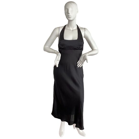 Free People Dress M Black Square Neck Halter Happy Hour Slit Side Midi - Picture 1 of 13